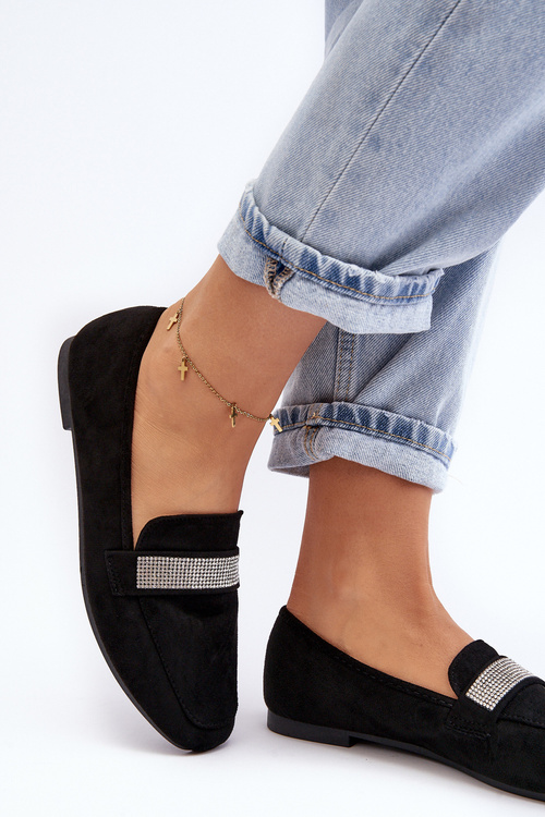 Dámske čierne mokasíry s čiernymi zirkónmi Ralrika