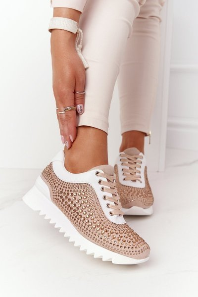 Tenisky na klin s flitrami lu boo béžová