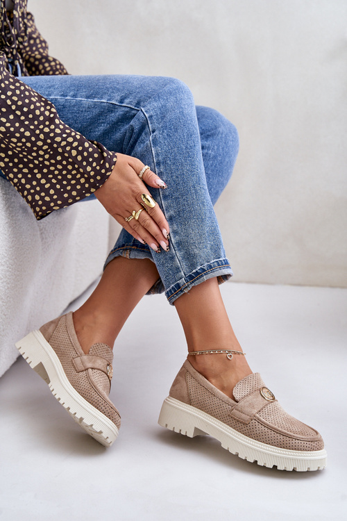 Dámske Polobotky Mokasíny So Zlatým Detailom Khaki Arilva