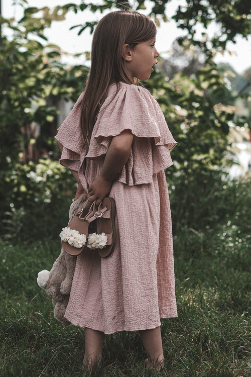 Módní dětské sandály s květy Béžovo-zlatá Poly