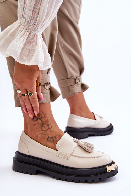 Lonisa Lonis klasické mokasíny se střapci béžové Lonisa