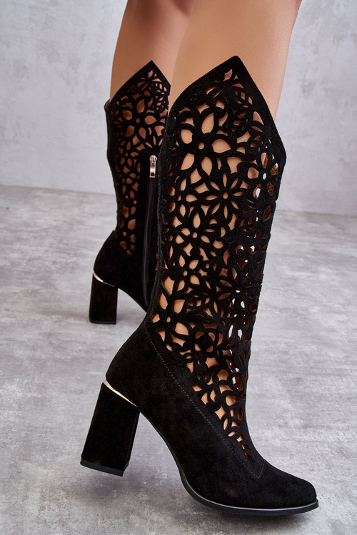 Suede Openwork Boots Lewski Shoes 3234 Čierna