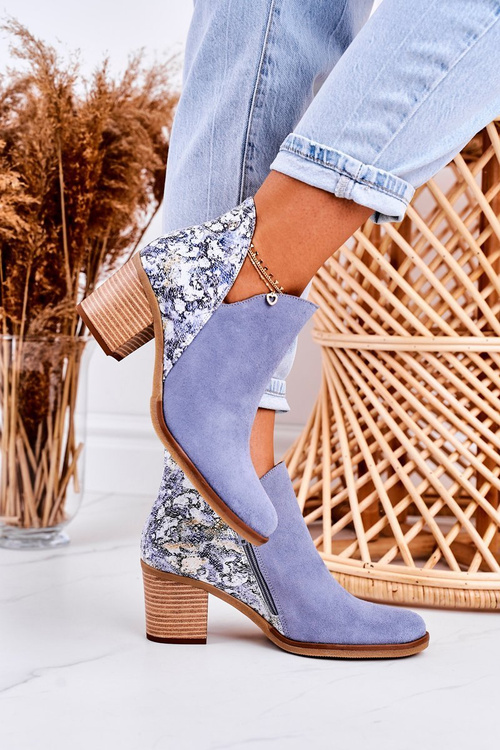 Dámské Kožené Boty Na Podpatku Maciejka Světle Modré 04492