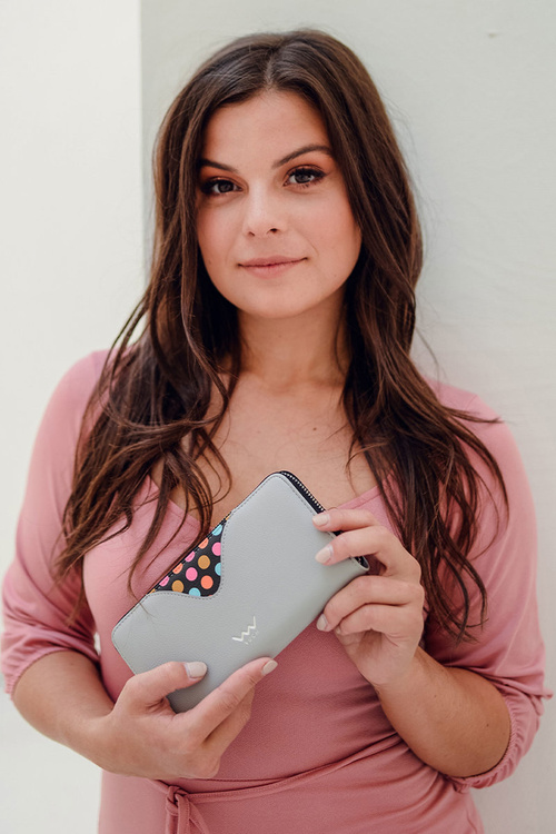 Velká peněženka na zip s puntíky Šedý Reine