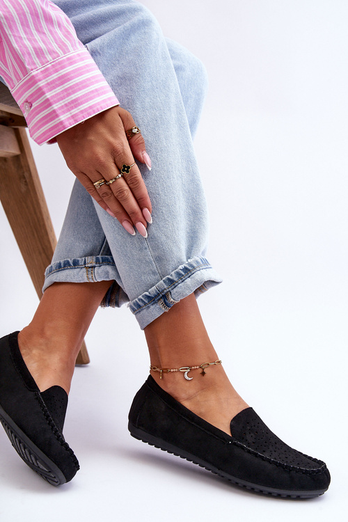 Ženské semišové čierne mokasárske mokasy