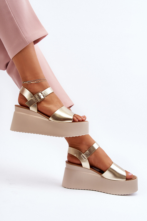 Dámské sandály na podpatku zlaté Geferia