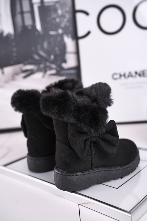 Detské topánky Snehové topánky s kožušinou čiernou velou