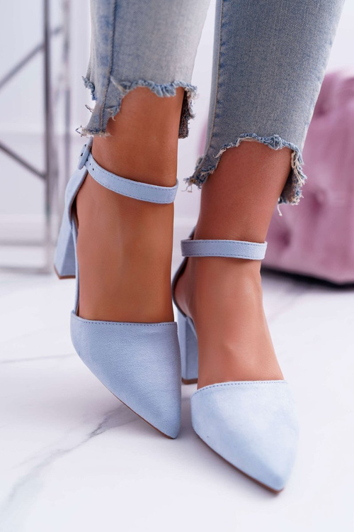 Dámské Lodičky Na Podpatku Semišové Světle modré MadamStyle
