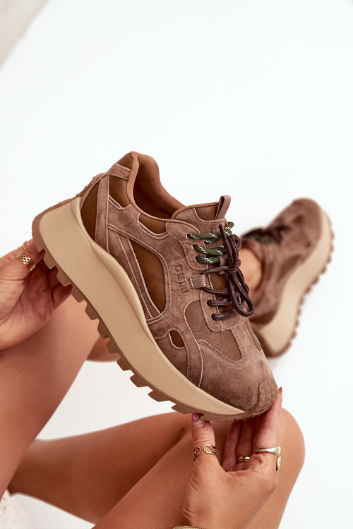 Kožené sneakersy na platformě dámské Big Star SS274626 HI-POLY SYSTEM Camel