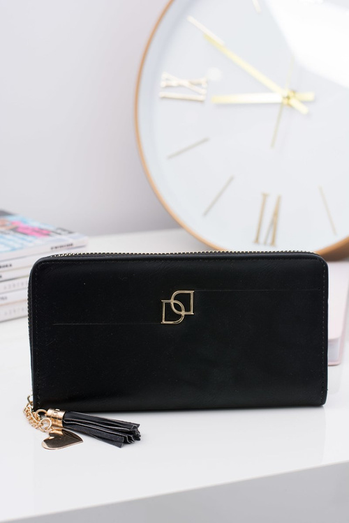 Women's Black Big Wallet with a Tassel Keychain