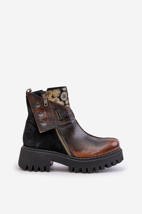 Kožené Zateplené Boty Na Platformě A S Plným Podpatkem Maciejka 06140-25 Zlatohnědé