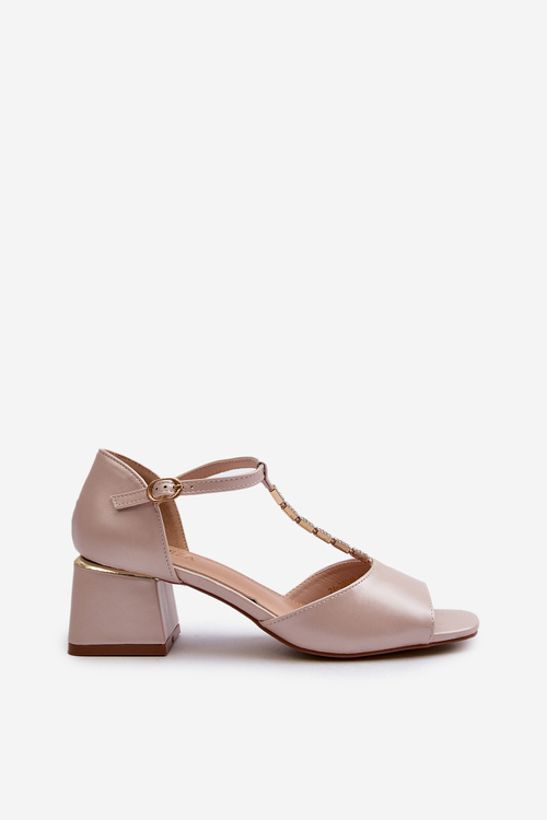 Dámske sandále na podpätku bloku s ozdobným remienkom z ekokože Zlaté Obivena