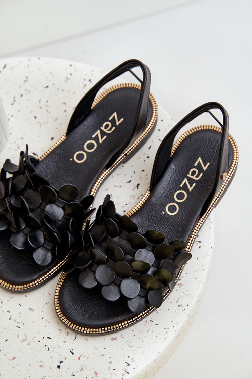Kožené Sandále Na Nízkom Opätku Zazoo 40425 Čierne