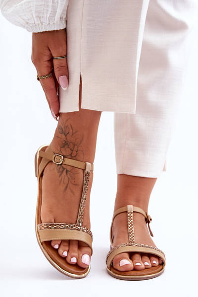 Dámské Sandály s Krystaly Bežové Penna