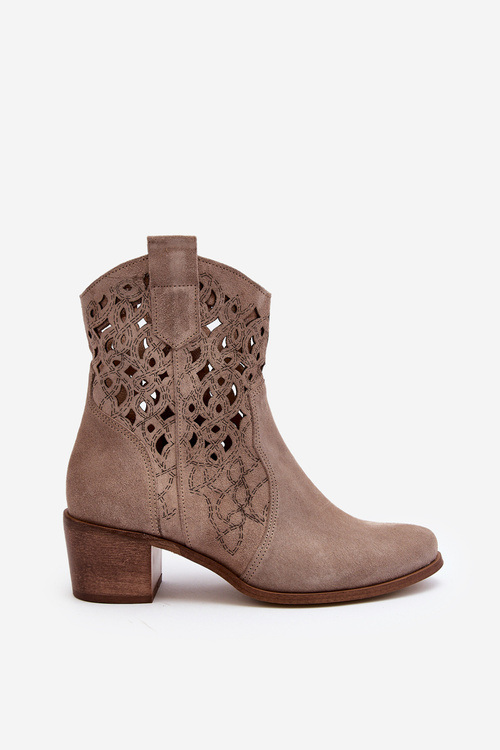 Zazoo 3394 Dámské botky na podpatku Ažurové Cappucino