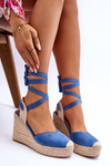 Zviazané sandále na vysokom klinovom modrom Lendy