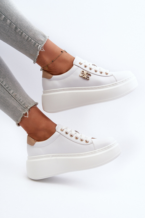 Bílé dámské kožené tenisky na platformě Pernalia