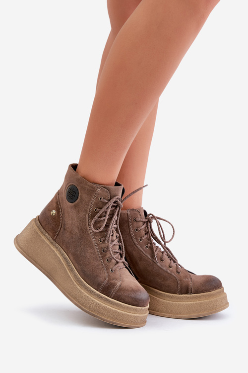 Semišové Čižmy Na Masívnej Platforme Maciejka 06309-02 Tmavo Hnedé