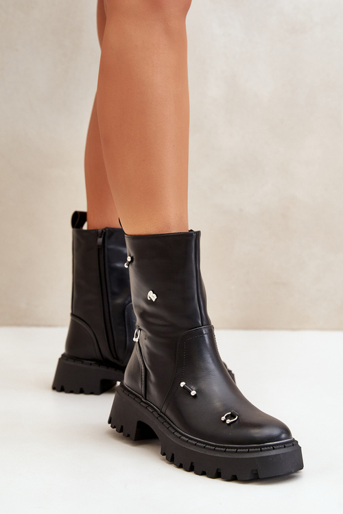 Dámske Eko Kožené Čižmy Na Zips S Ozdobnými Detailmi Čierne Reritha