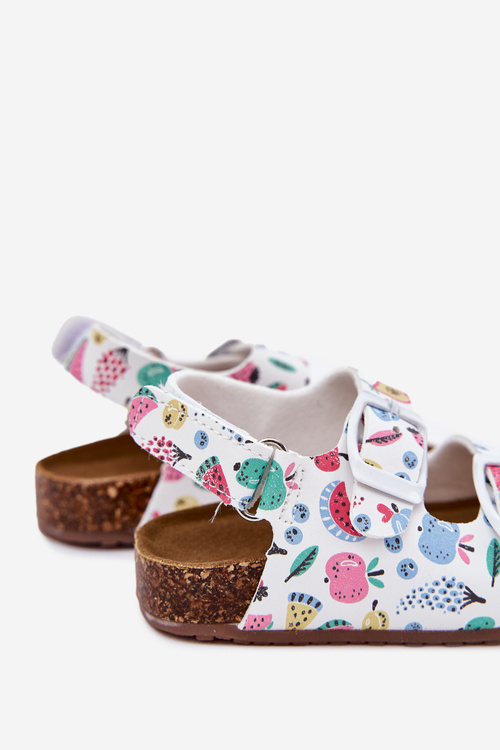 Dětské sandály na korkové podrážce s přezkami ovoce bílé Thessa