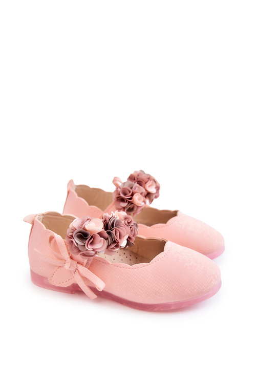 Dětské baleríny s květy na suchý zip růžove Caitlin