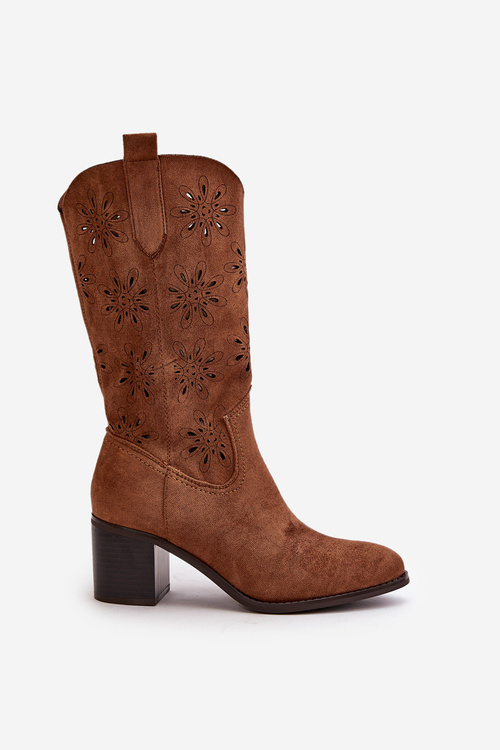 Dámske Prešité Čižmy Po Kolena Z Eko Zamsu Hnedé Nevilos