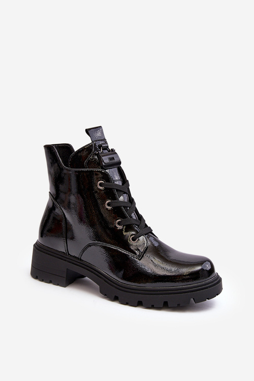 Lakové dámské boty na zip SBarski HY93-91 Černé