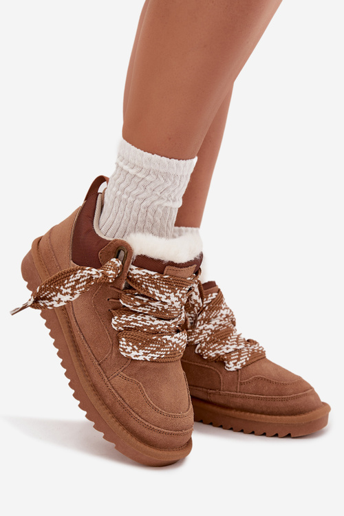 Semišové zimní boty pro ženy s kožešinou a silnými šněrováním Vinceza 97963 Camel