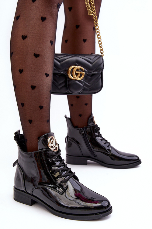 Lakované dámské polobotky s ozdobou černé Attiame