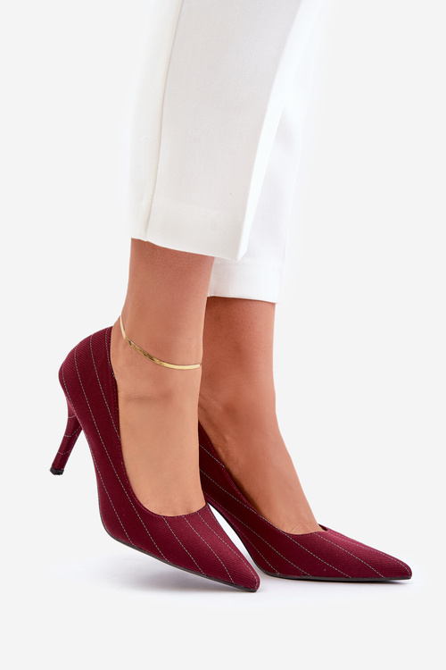 Textilné dámske lodičky v pruhovanom bordó Tifidra