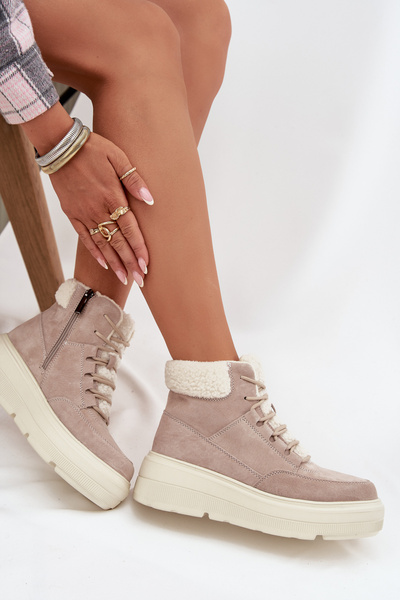 Semišové zimní boty pro ženy s kožíškem na platformě Vinceza 95354 béžové