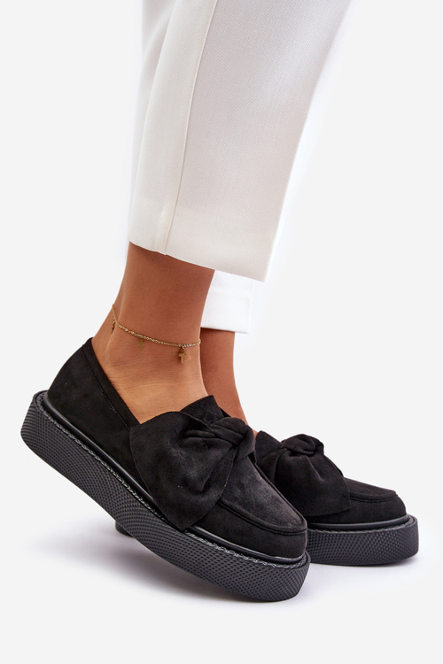 Dámske Mokasíny na Platforme s Mašľou Čierne Naivine