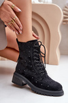 Zdobené dámské botky workerky zateplené D&A černé MR880-017