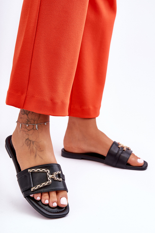Dámske klasické flip -flops s dekoráciou čierne pôsobivé