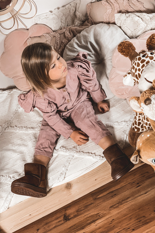 Dětské Teplé Sněhule Semišové Hnědé Gooby