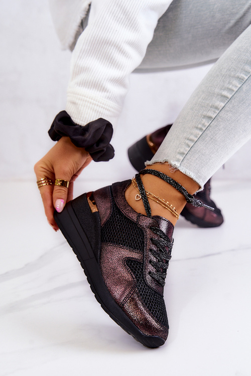 Kožené Síťované Klínové Boty Sneakersy S.Barski Černe