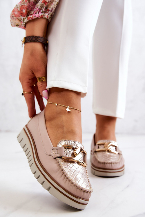 Dámske kožené mokasíry na platforme Beige Venesia