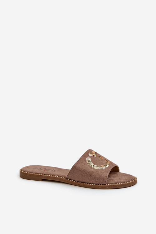 Dámske Ploché Papuče S Flitrami S.Barski KV27-052 Hnedé