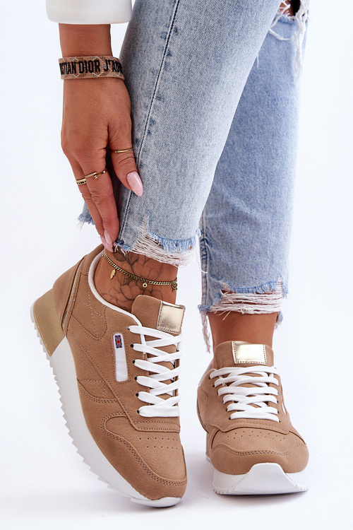 Merida Beige Leather Laced Sports topánky na platforme