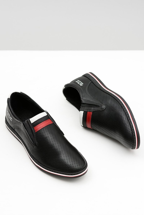 Černé Kožené pánské perforované boty slip-on Mello