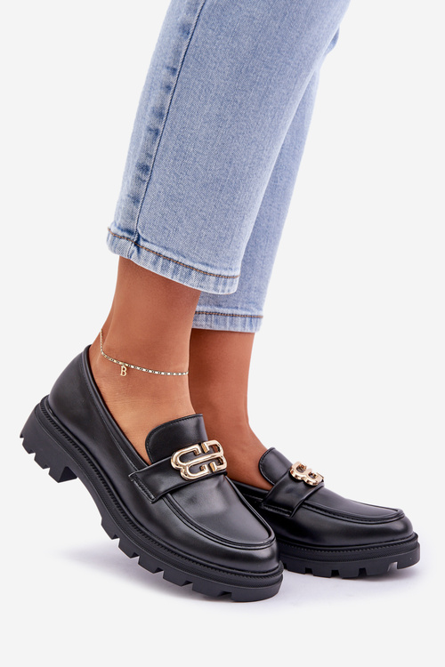 Dámske Mokasíny So Zlatým Detailom Čierne Trionna