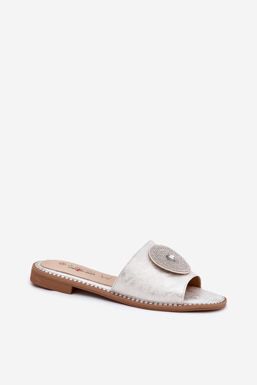 Dámské Pantofle Na Plochém Podpatku S Ozdobou S.Barski KV51-013 Stříbrné