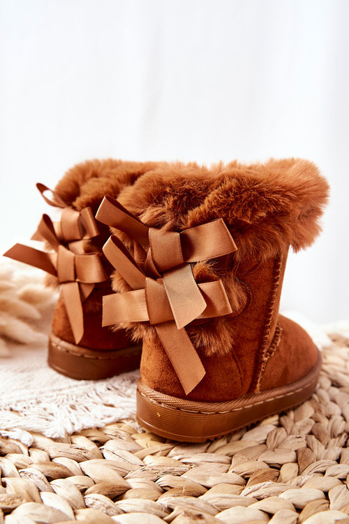 Dětské Teplé Sněhule Semišové s Mašlemi D.Khaki Funky