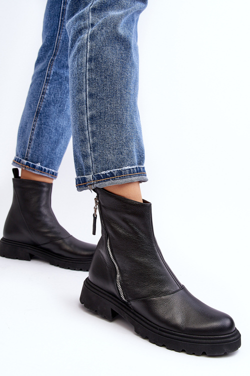 Dámské kožené botky na ploché podrážce Laura Messi 2620/975 černé