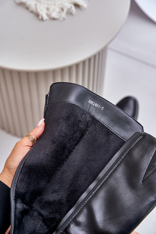 Čižmy Na Opätku Z Eko Kože Pod Koleno Čierne Izanae