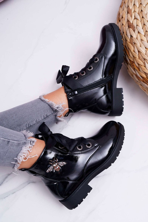 Dámske topánky na päte, patentový kabát, Black Leone BT530