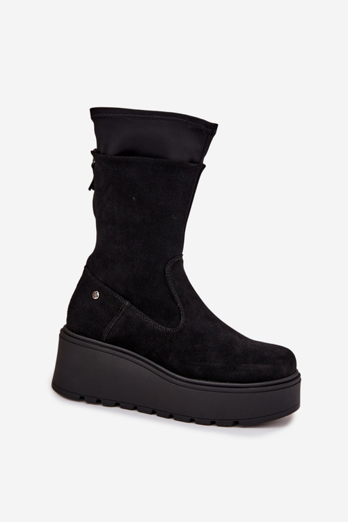 Dámské kožené semišové kotníkové boty na masivní platformě Maciejka A7161-20 Černé