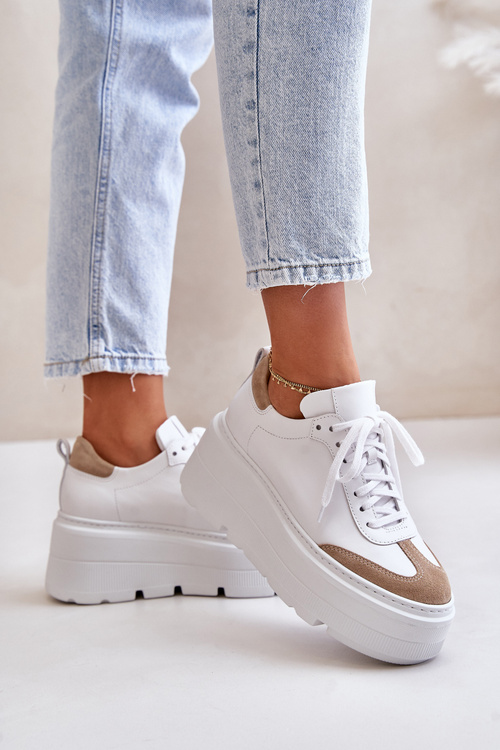 Kožené Sneakersy Na Masivní Platformě Bílá-Bežová Lewski 3635/X