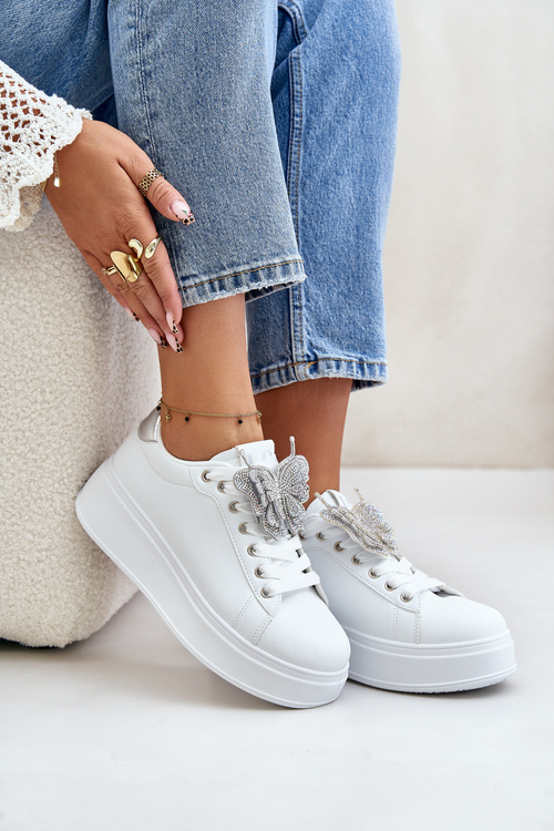 Dámske tenisky na platforme s motýľom bielo-strieborné Naritevia