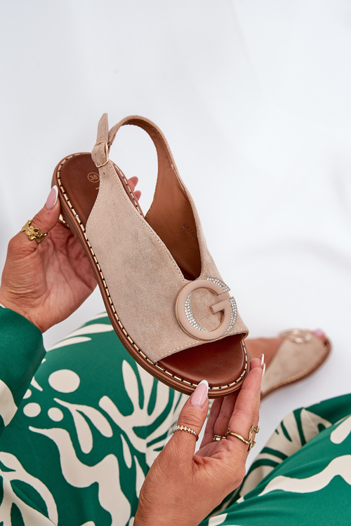 Ploché Sandále S Ozdobou Béžové Haliones